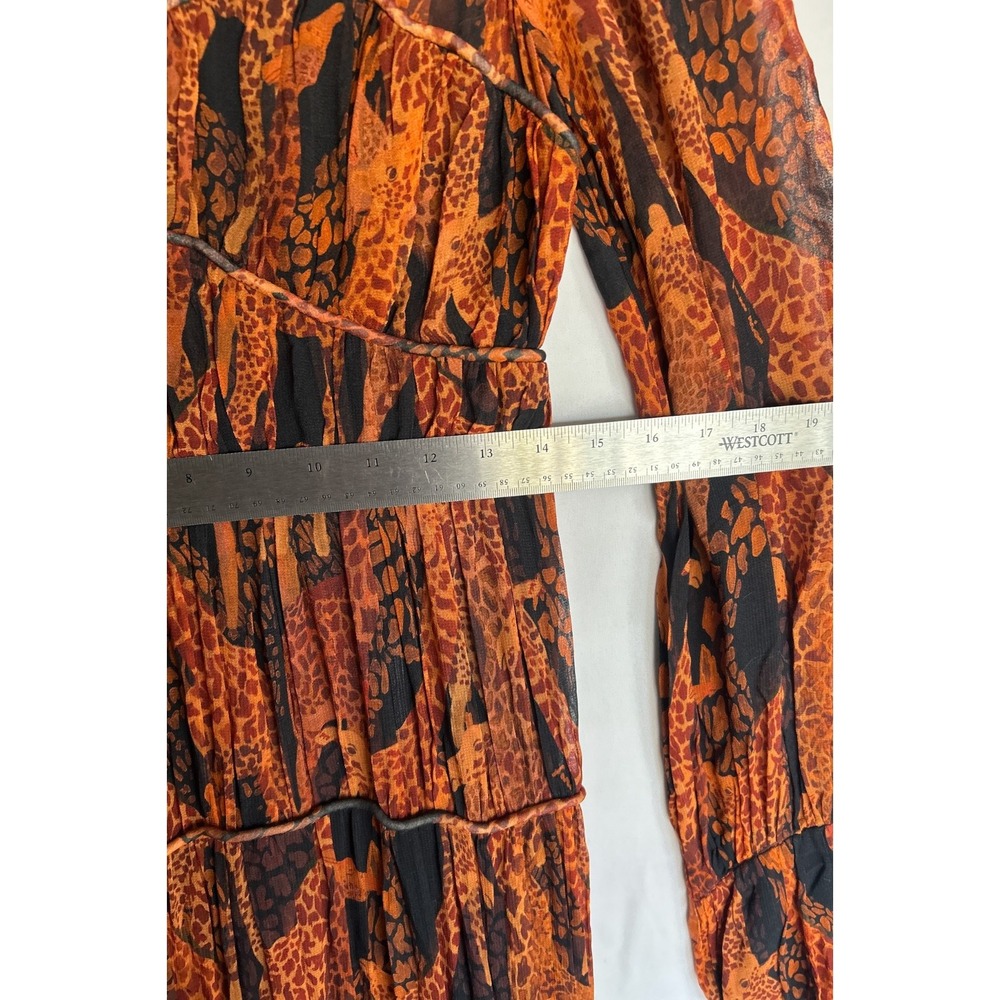 Farm Rio Giraffes Puff Sleeve Tiered Chiffon Maxi Dress XS Burnt Orange RP$315 - Picture 13 of 16